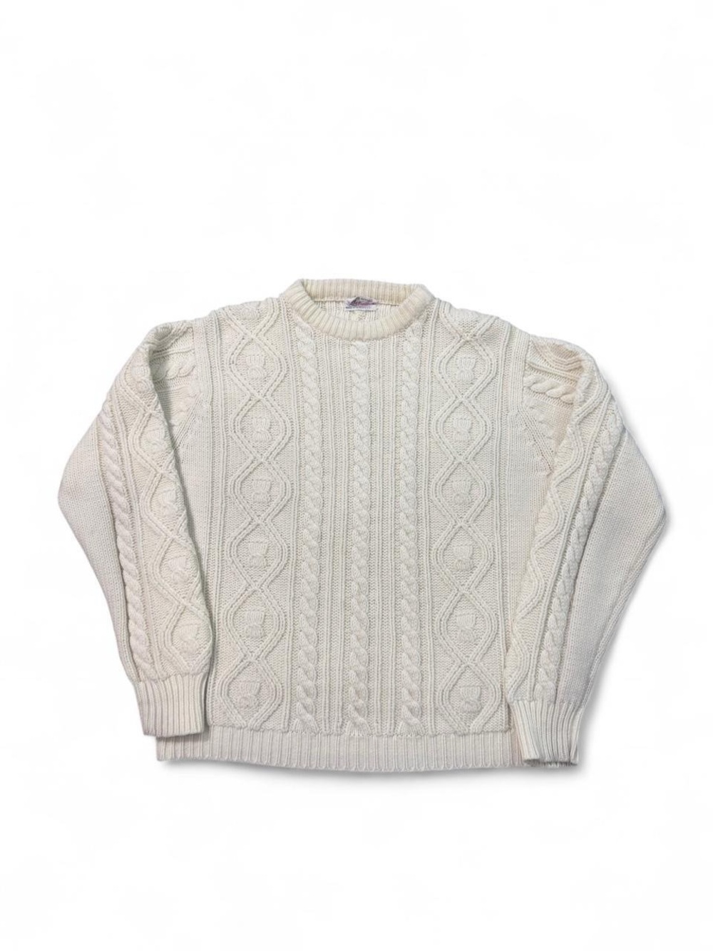 VTG 60s 70s Richman Brothers Sweater Mens L Cable Knit Fisherman cream prep